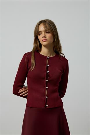 Sofia Fitilli Örme Hırka - Bordo