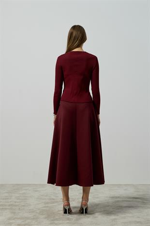 Sofia Fitilli Örme Hırka - Bordo