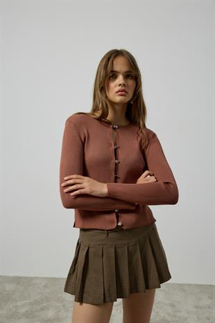 Sofia Fitilli Örme Hırka - Tarçın