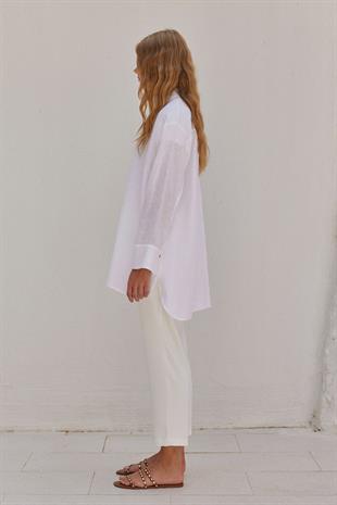 Sofya Linen Oversize Gömlek- Beyaz