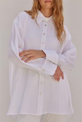 Sofya Linen Oversize Gömlek- Beyaz