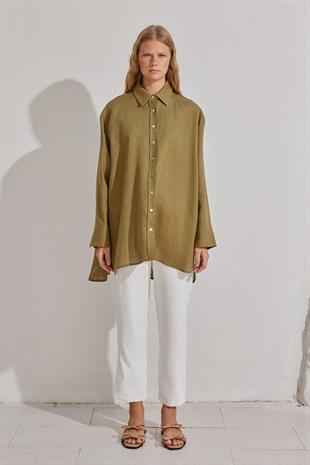 Sofya Linen Oversize Gömlek -Haki
