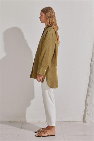 Sofya Linen Oversize Gömlek -Haki