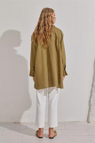 Sofya Linen Oversize Gömlek -Haki
