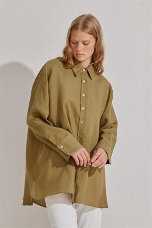 Sofya Linen Oversize Gömlek -Haki