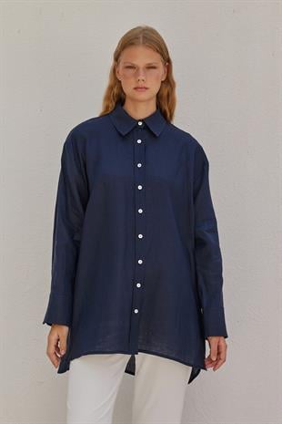 Sofya Linen Oversize Gömlek- Lacivert