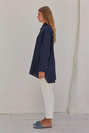Sofya Linen Oversize Gömlek- Lacivert