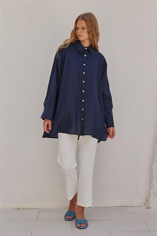 Sofya Linen Oversize Gömlek- Lacivert