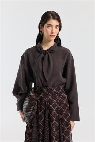 Sonya Desenli Şifon Parçalı Etek - Acı kahve