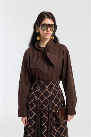 Sonya Desenli Şifon Parçalı Etek - Camel