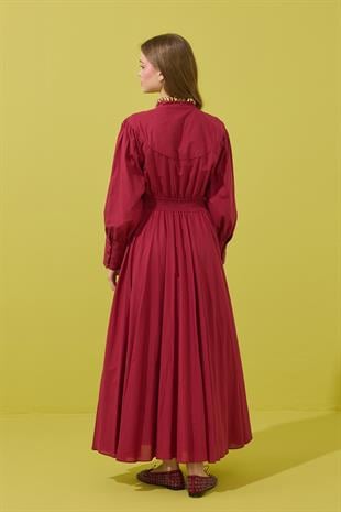 Sophie Gipeli  Kloş Vual Elbise - Bordo 