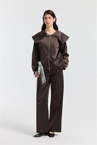 Sunday Denizci Yaka Saten Takım - Kahverengi