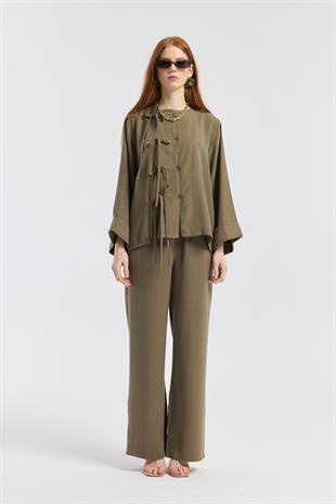 Suzan Britt Düğme Kapamalı Modal Takım - Haki 