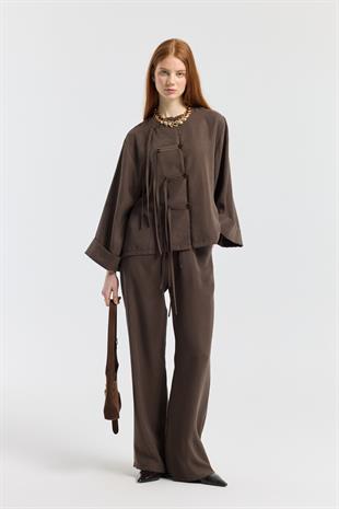 Suzan Britt Düğme Kapamalı Modal Takım  - Kahve
