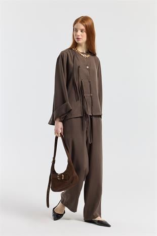 Suzan Britt Düğme Kapamalı Modal Takım  - Kahve