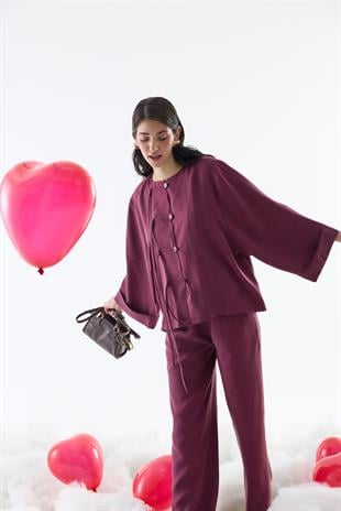 Suzan Britt Düğme Kapamalı Modal Takım - Vişne 