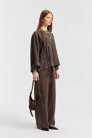 Suzan Britt Düğme Kapamalı Modal Takım  - Kahve