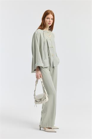 Suzan Britt Düğme Kapamalı Modal Takım  - Taş