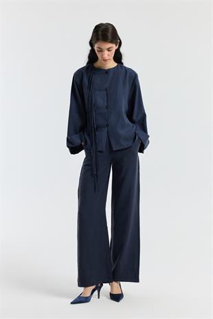 Suzan Britt Düğme Kapamalı Modal Takım - Lacivert