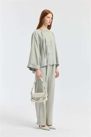 Suzan Britt Düğme Kapamalı Modal Takım  - Taş