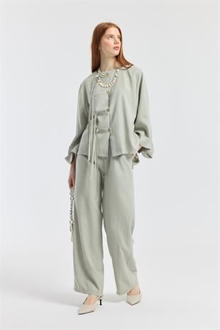 Suzan Britt Düğme Kapamalı Modal Takım  - Taş