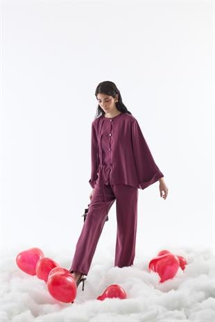 Suzan Britt Düğme Kapamalı Modal Takım - Vişne 