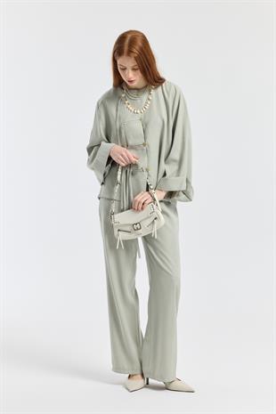 Suzan Britt Düğme Kapamalı Modal Takım  - Taş