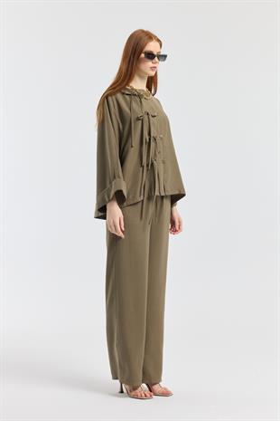 Suzan Britt Düğme Kapamalı Modal Takım - Haki 