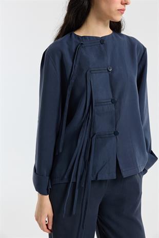 Suzan Britt Düğme Kapamalı Modal Takım - Lacivert