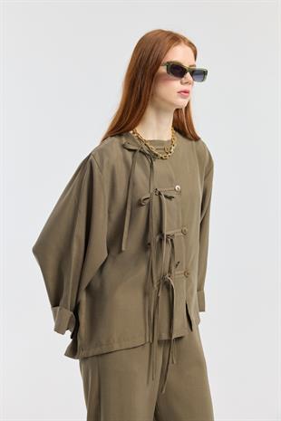 Suzan Britt Düğme Kapamalı Modal Takım - Haki 