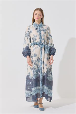 Suzie Vual Baskılı Nervürlü Pamuk Elbise 