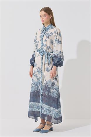 Suzie Vual Baskılı Nervürlü Pamuk Elbise 