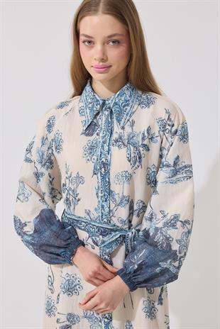 Suzie Vual Baskılı Nervürlü Pamuk Elbise 