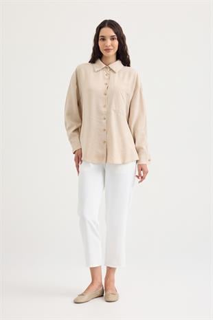 Terra Düğmeli Modal Gömlek - Bej
