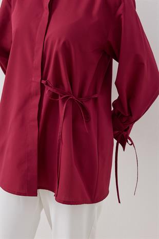 Tessa Bağcık Detaylı Gömlek -Bordo