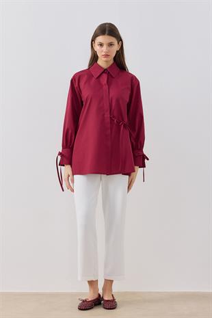 Tessa Bağcık Detaylı Gömlek -Bordo