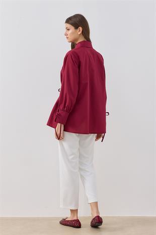 Tessa Bağcık Detaylı Gömlek -Bordo