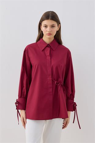 Tessa Bağcık Detaylı Gömlek -Bordo