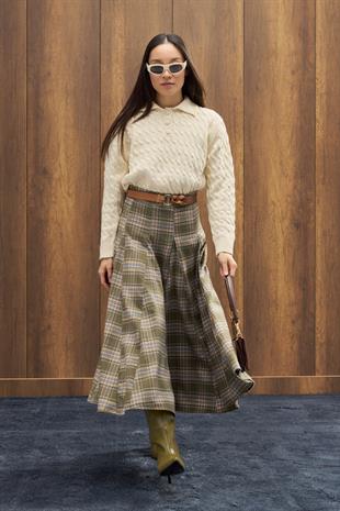 Theo Polo Yaka Saç Örgülü Kazak - Ekru 