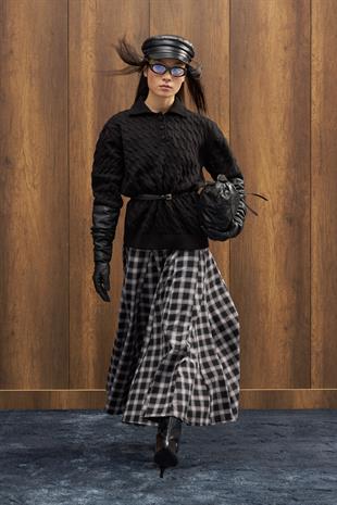 Theo Polo Yaka Saç Örgülü Kazak - Siyah