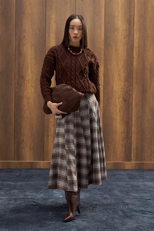 Tory Saç Örgülü Basic Kazak - Acı kahve 