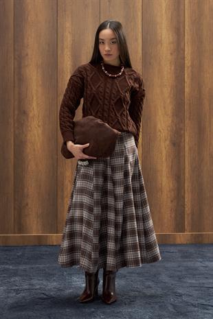 Tory Saç Örgülü Basic Kazak - Acı kahve 