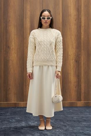 Tory Saç Örgülü Basic Kazak - Bej