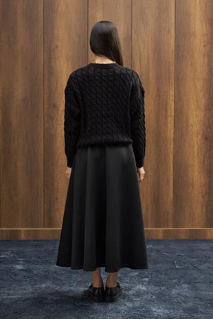 Tory Saç Örgülü Basic Kazak - Siyah 