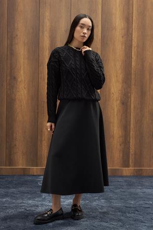 Tory Saç Örgülü Basic Kazak - Siyah 