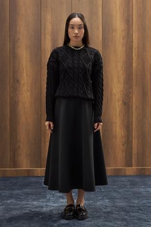Tory Saç Örgülü Basic Kazak - Siyah 