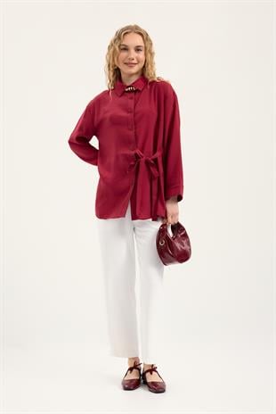 Twıla Bağcıklı Modal Gömlek - Bordo