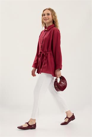 Twıla Bağcıklı Modal Gömlek - Bordo