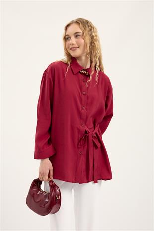 Twıla Bağcıklı Modal Gömlek - Bordo