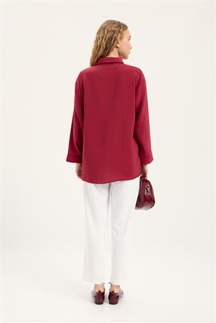 Twıla Bağcıklı Modal Gömlek - Bordo